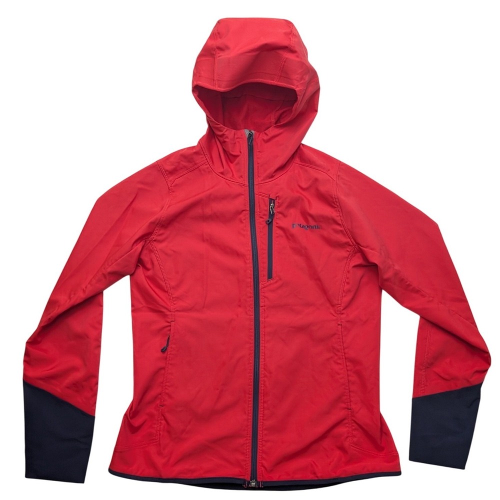 Patagonia Adze Hybrid Softshell Jacket Women Medium Coral Hooded Full Zip Hiking